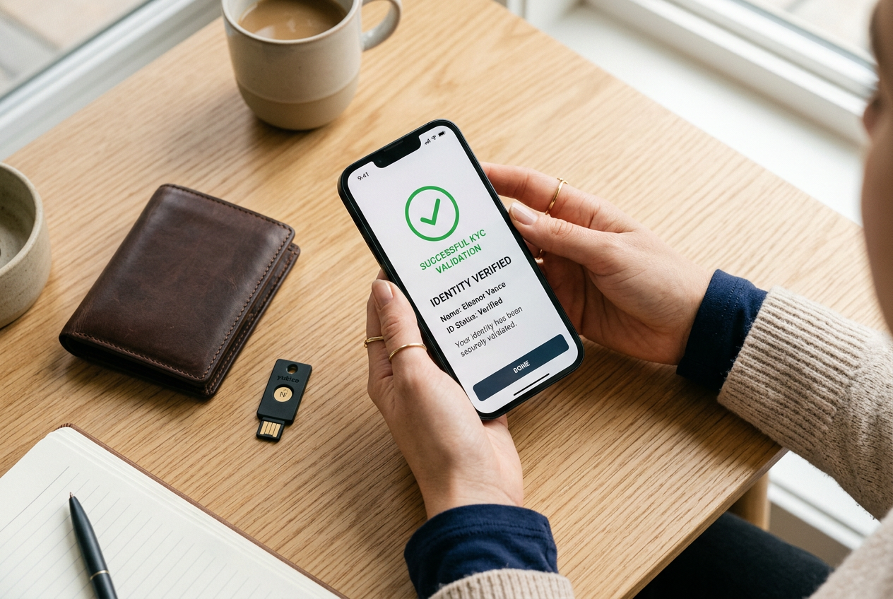 Proces weryfikacji tożsamości KYC w aplikacji mobilnej.